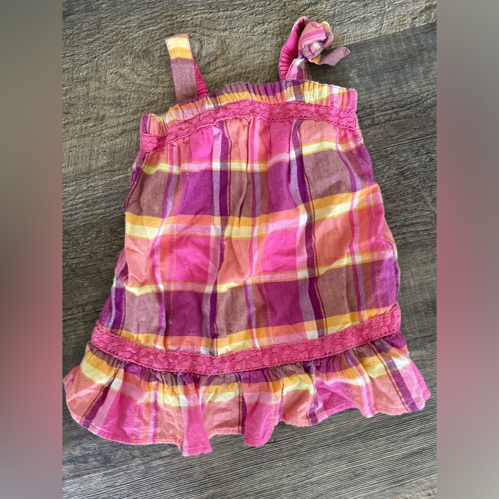 Old Navy Girl 6-12 Month Pink Plaid Lined‎ Sleeveless Summer Tank Dress
